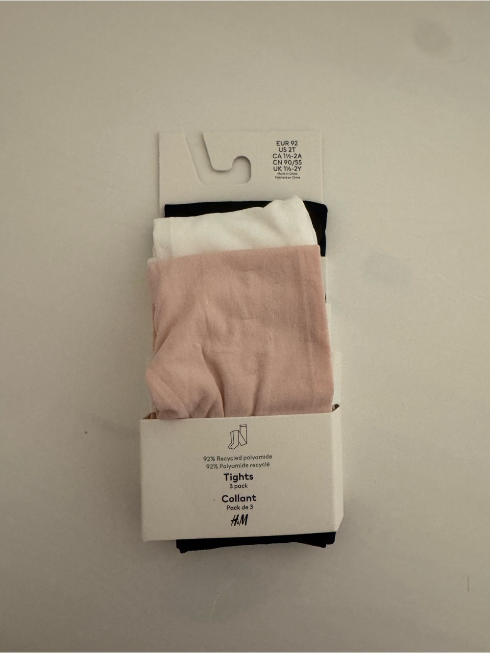 H&M T3-Pack Tights — Pink, White & Black 2T